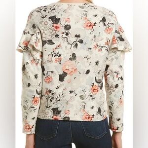 Rebecca Taylor XSmall Lua floral print ruffle front sweatshirt in gray and pink